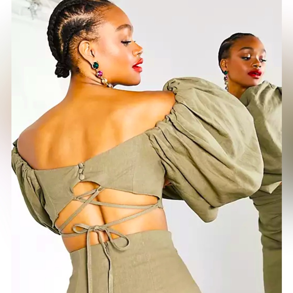ASOS Edition Off Shoulder crop top with exaggerated sleeve